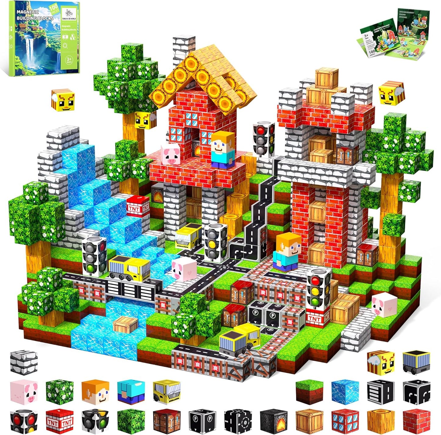 100PCS Magnetic Blocks, 0.8 Inch Magnetic Building Cube Set for Kids Ages 3+, Constructions STEM Stacking Tiles Toy Building Birthday Gifts for Boys Girls