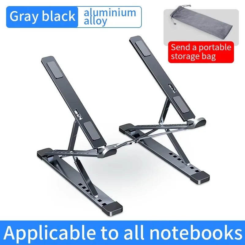 Essential Selects adjustable gray aluminum alloy laptop stand with a portable storage bag for notebooks