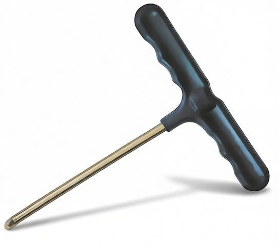 Essential Selects heavy-duty steel trampoline spring puller tool with a black ergonomic T-handle and finger grooves.
