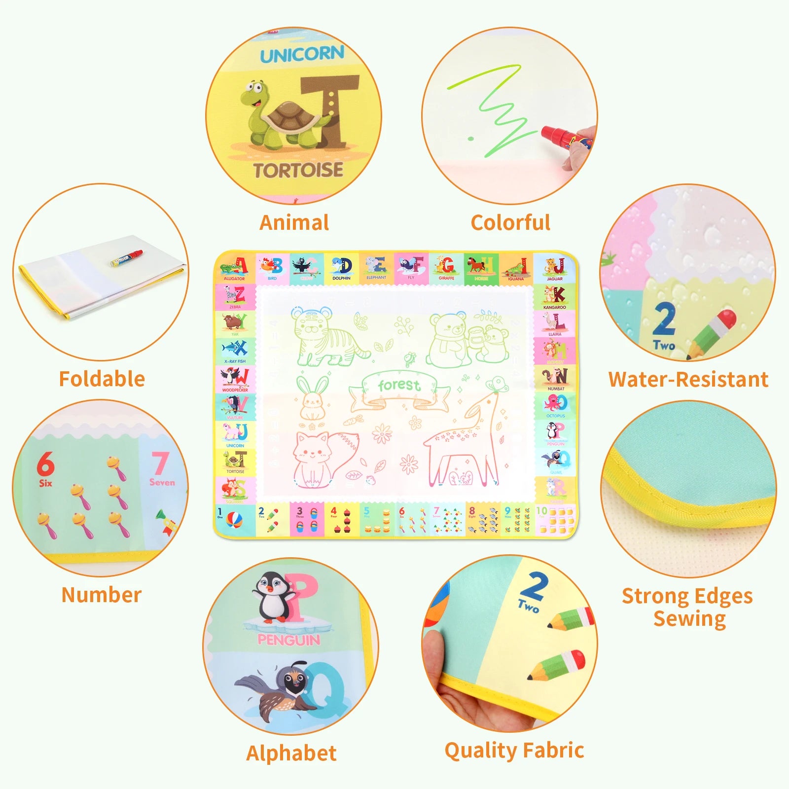 100X80Cm Magic Water Drawing Mat with Reusable Magic Pens Coloring Doodle Painting Board Educational Montessori Toys Kids Gifts