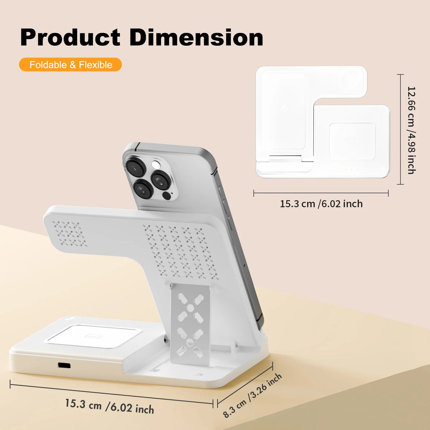 15W Magnetic Wireless Charger Stand Foldable 3 in 1 Fast Charging Sation for Iphone 17- 12 Pro Max Apple Watch 8 7 Airpods Pro