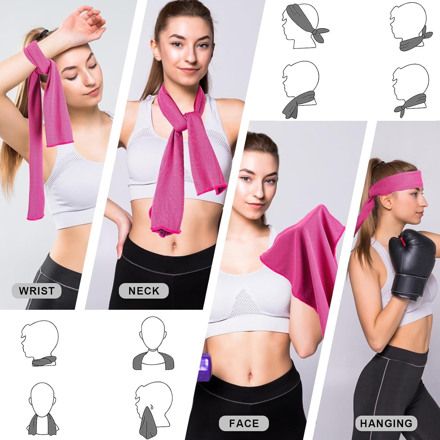 CADONO 4 Pack Cooling Towel (40"X12"), Soft Breathable Chilly Towel, Ice Towel, Microfiber Towel for Yoga, Sport, Running, Workout,Gym, Camping, Fitness, Workout & More Activities(Multicolor)