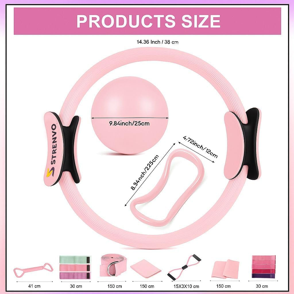 Yoga Pilates Ring Set for Home Workouts – 18 Pcs Fitness Kit for Women – Resistance & Toning Accessories with Circle Ring, Ideal for Full Body Toning & Flexibility
