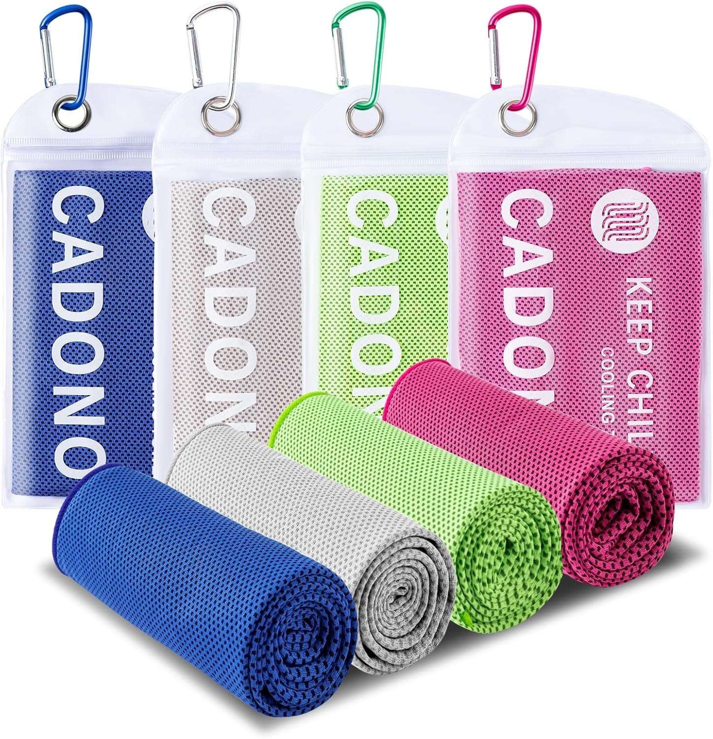 CADONO 4 Pack Cooling Towel (40"X12"), Soft Breathable Chilly Towel, Ice Towel, Microfiber Towel for Yoga, Sport, Running, Workout,Gym, Camping, Fitness, Workout & More Activities(Multicolor)
