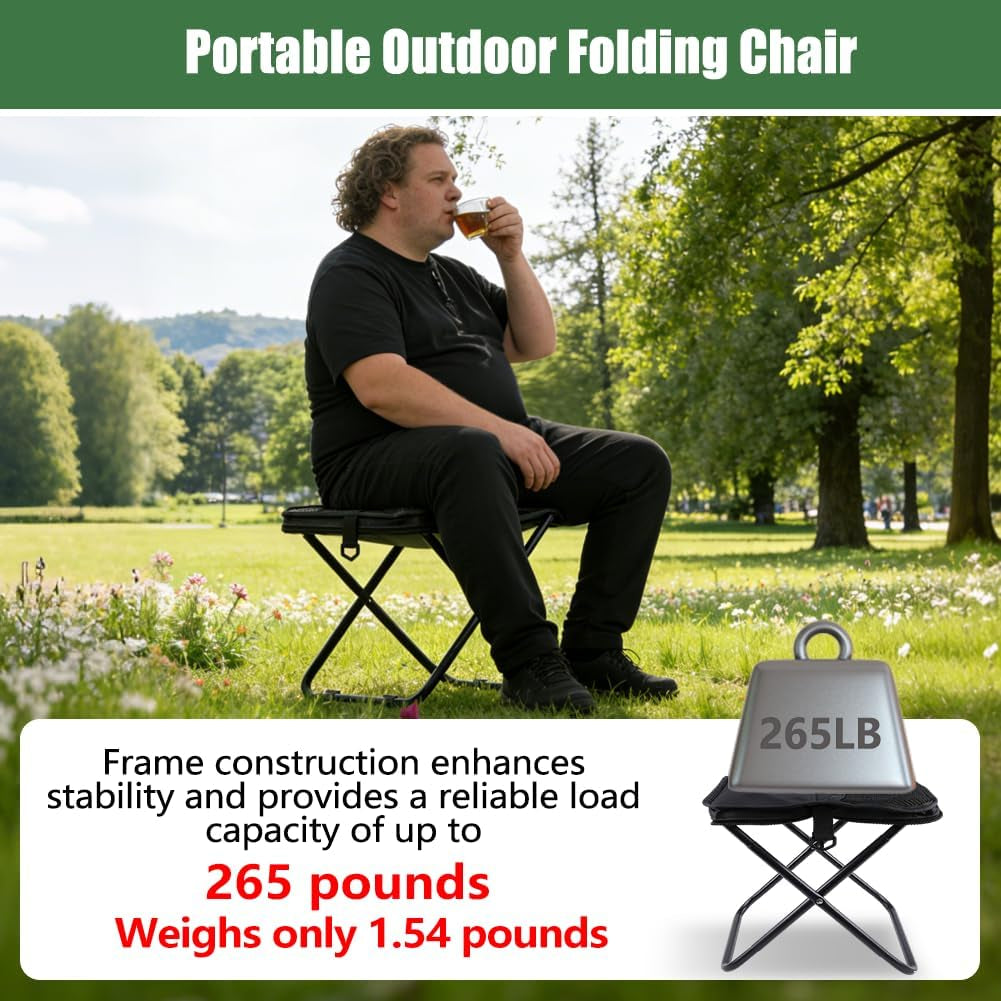 Portable Ultralight Collapsible Stool, 265LB Load Capacity Pocket Foldable Stool, 600D Oxford Portable Outdoor Folding Chair, for Camping, Hiking, Fishing, Travelling, Picnics, Beach, Outdoor