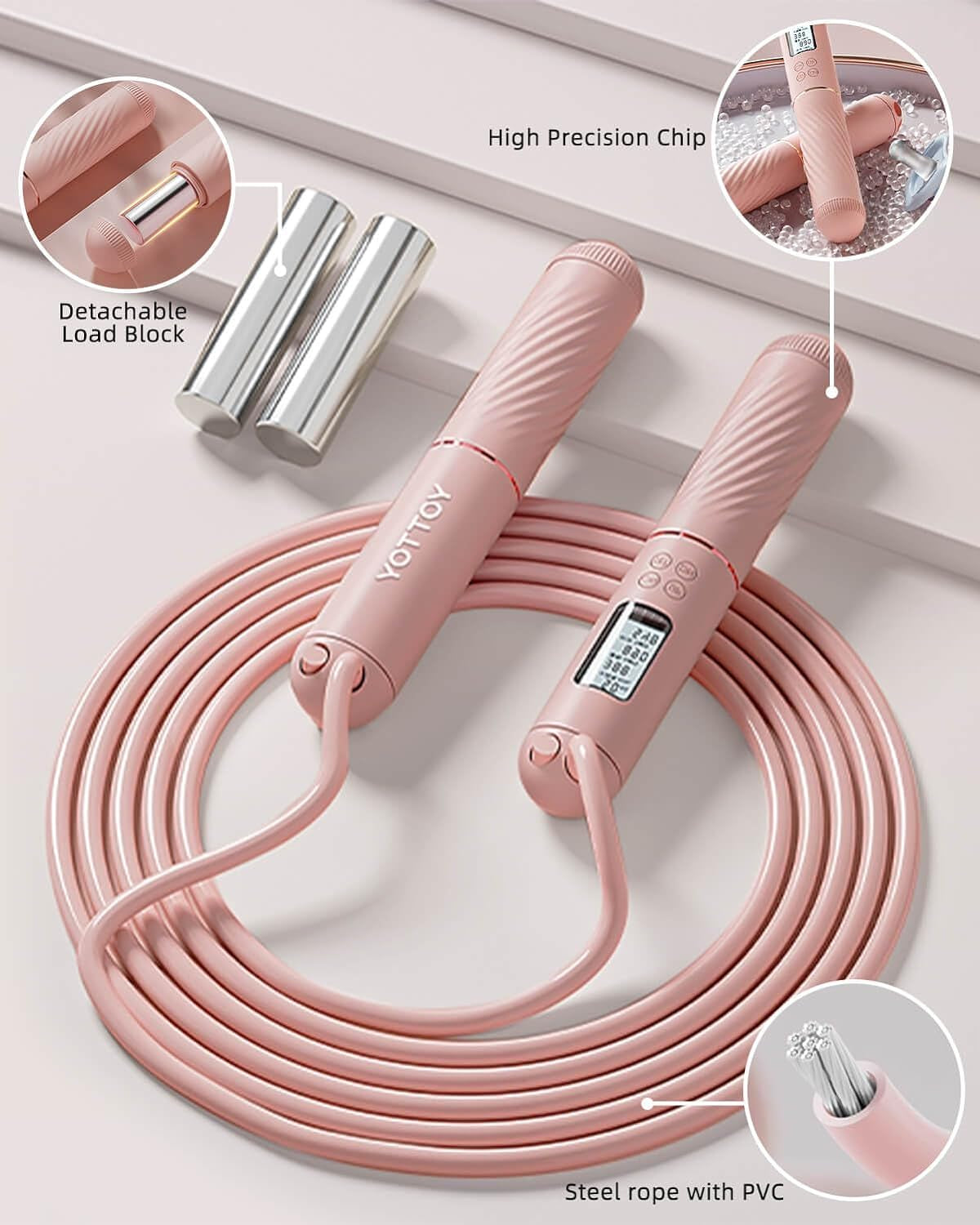 YOTTOY Skipping Ropes for Adults -Cordless Counter Jump Rope with Large Cordless Ball-Weighted Jump Rope for Women with LCD Display