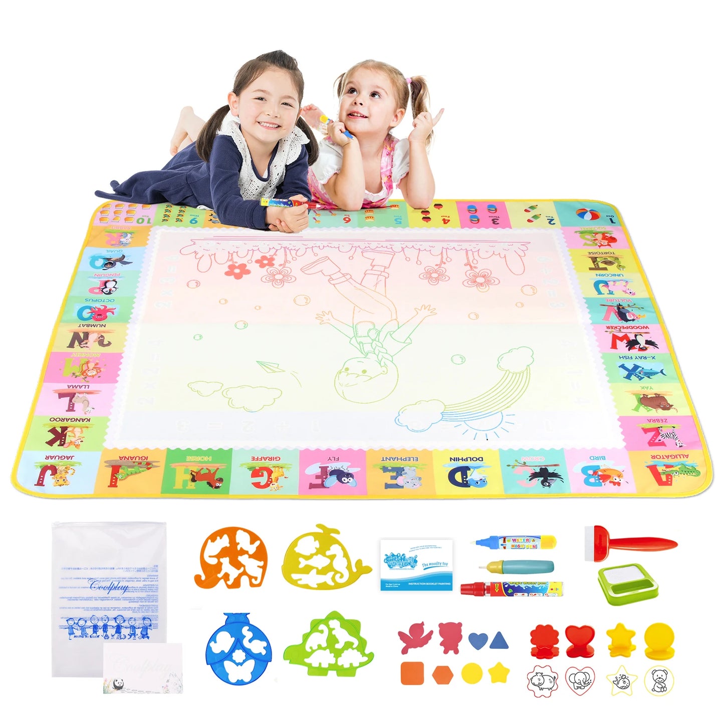100X80Cm Magic Water Drawing Mat with Reusable Magic Pens Coloring Doodle Painting Board Educational Montessori Toys Kids Gifts