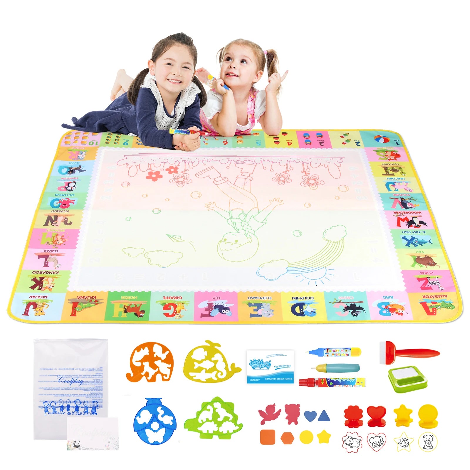 100X80Cm Magic Water Drawing Mat with Reusable Magic Pens Coloring Doodle Painting Board Educational Montessori Toys Kids Gifts