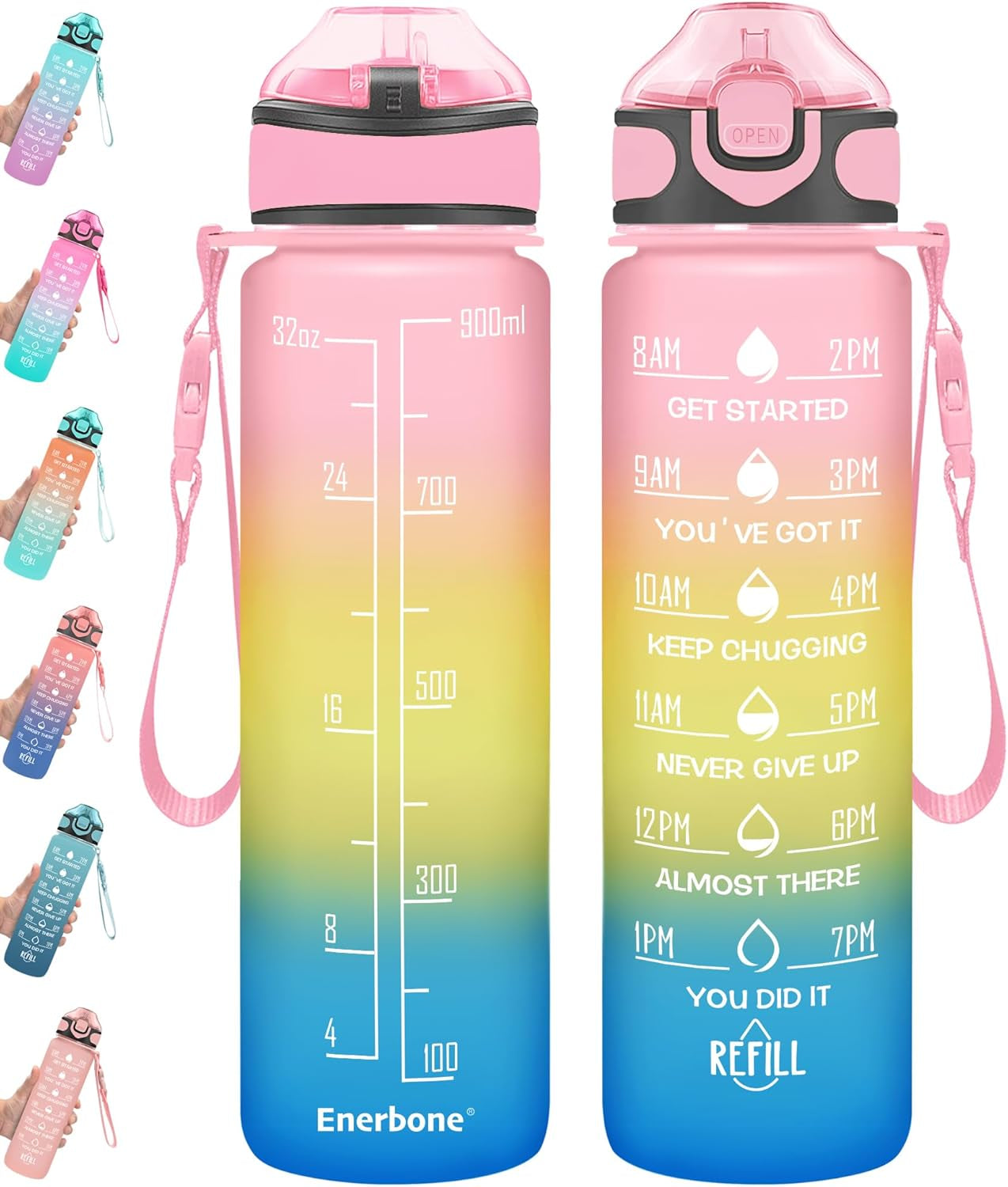 Enerbone 32 Oz Motivational Water Bottle with Time Markers & Straw - Leakproof, BPA-Free, Perfect for Fitness and Outdoor Adventures