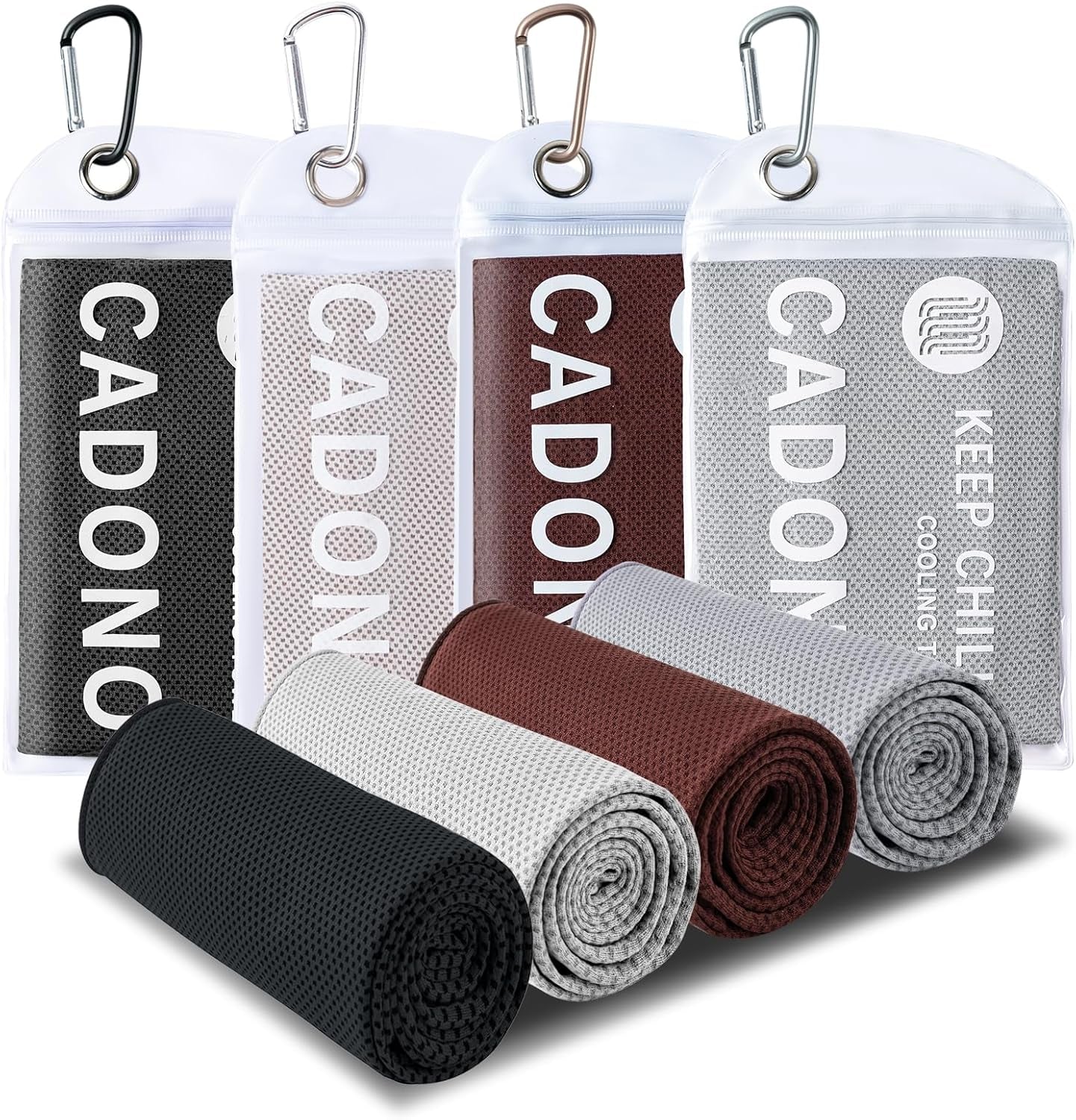 CADONO 4 Pack Cooling Towel (40"X12"), Soft Breathable Chilly Towel, Ice Towel, Microfiber Towel for Yoga, Sport, Running, Workout,Gym, Camping, Fitness, Workout & More Activities(Multicolor)