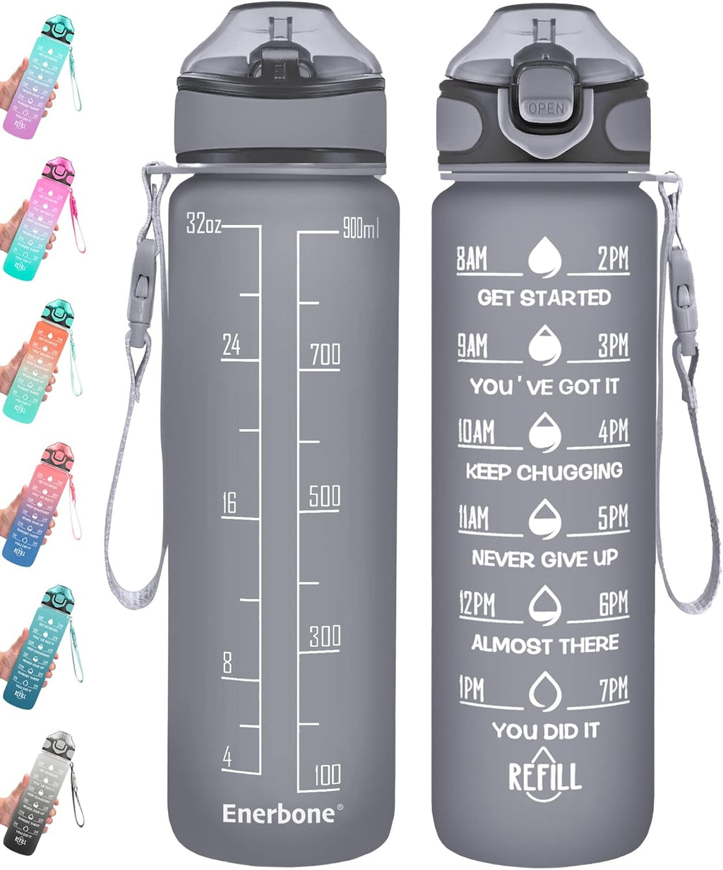 Enerbone 32 Oz Motivational Water Bottle with Time Markers & Straw - Leakproof, BPA-Free, Perfect for Fitness and Outdoor Adventures