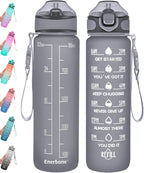Enerbone 32 Oz Motivational Water Bottle with Time Markers & Straw - Leakproof, BPA-Free, Perfect for Fitness and Outdoor Adventures