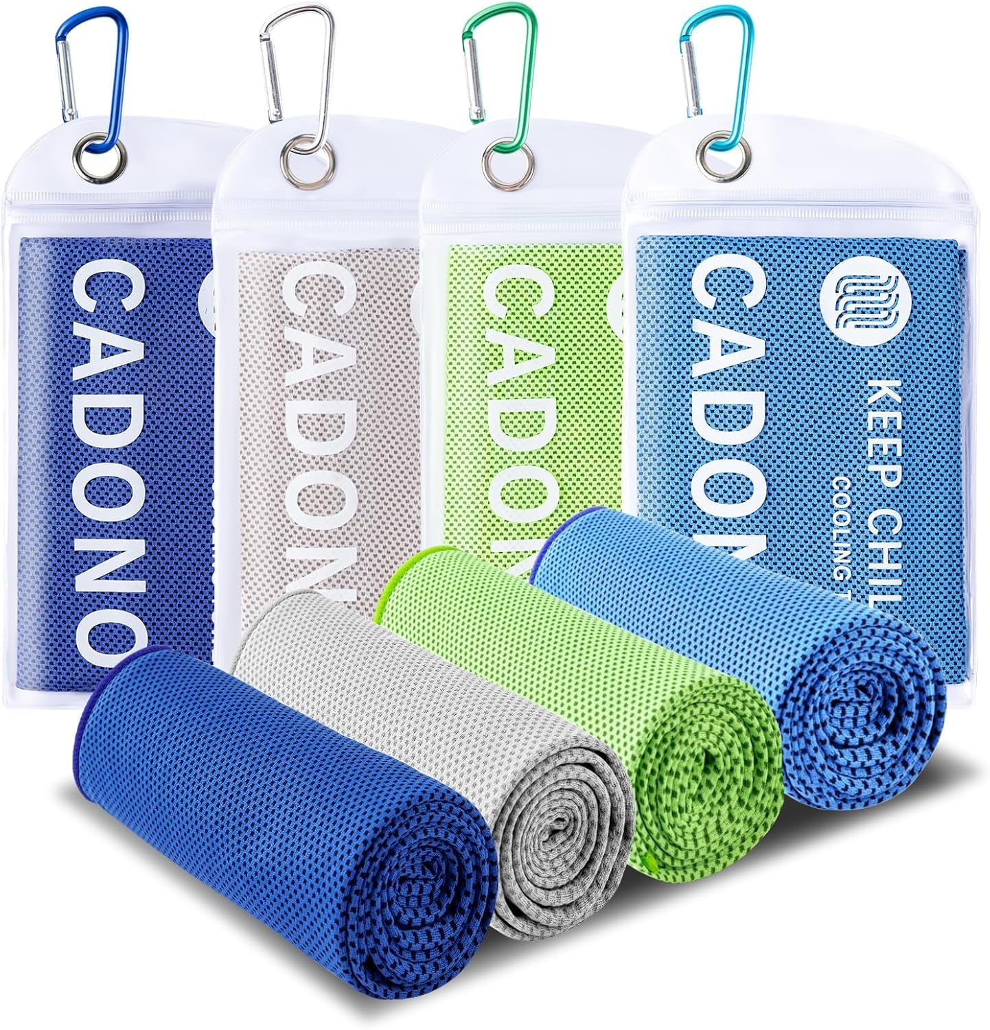 CADONO 4 Pack Cooling Towel (40"X12"), Soft Breathable Chilly Towel, Ice Towel, Microfiber Towel for Yoga, Sport, Running, Workout,Gym, Camping, Fitness, Workout & More Activities(Multicolor)