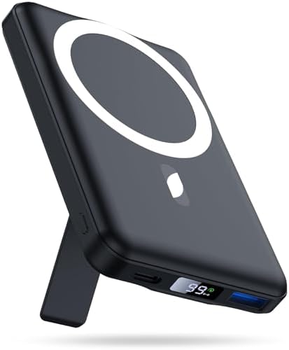Mag-Safe Portable Charger, 5000mAh Magnetic Power Bank 22.5W Fast Charging,Mini Battery Pack Wireless with LED Display&Foldable Stand for iPhone 17/16/15/14/13/12 Series (Polar White)