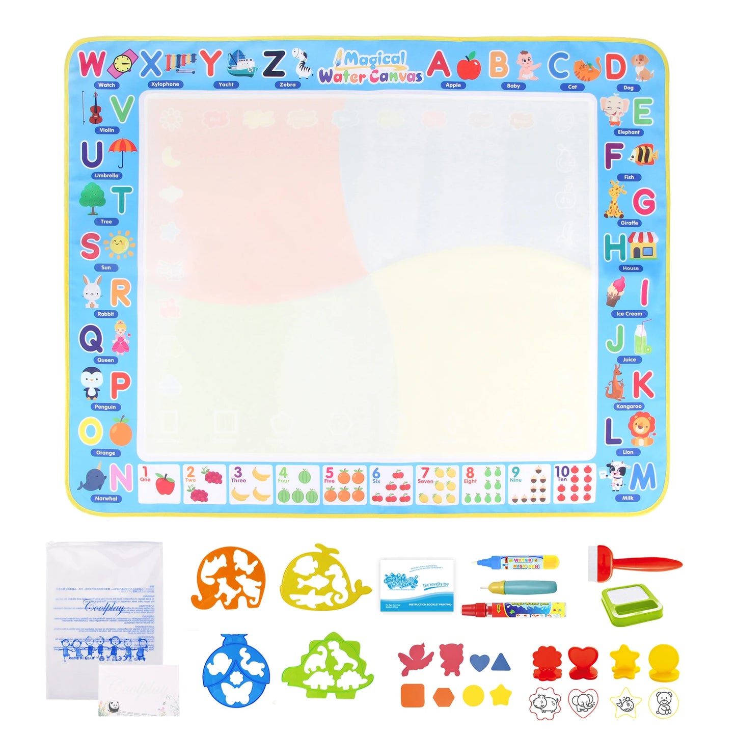 100X80Cm Magic Water Drawing Mat with Reusable Magic Pens Coloring Doodle Painting Board Educational Montessori Toys Kids Gifts