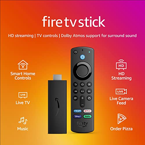 Amazon Fire TV Stick, HD, sharp picture quality, fast streaming, free & live TV, Alexa Voice Remote with TV controls