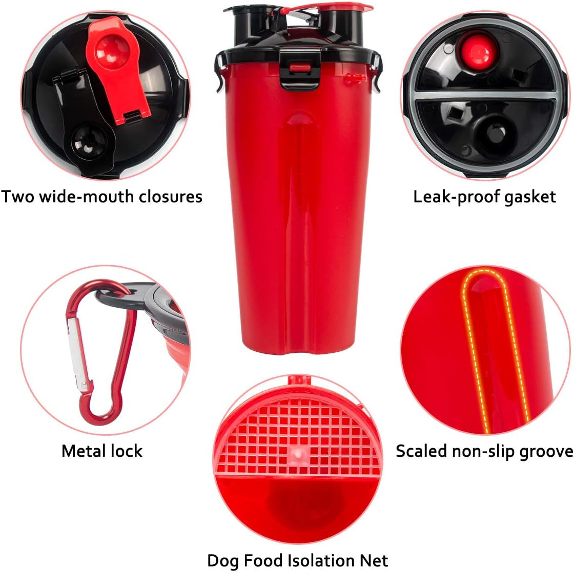 Esing Dog Water Bottles W/Bowls Pet Portable Drinking Bottle Puppy Travel Dispenser Doggie Kettle Kittens Feeding Cup W/Food Container (Red)