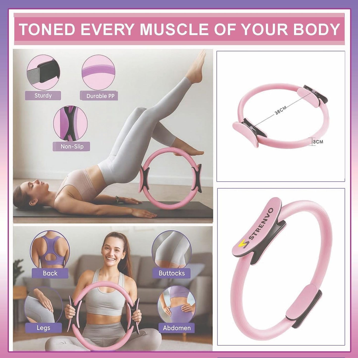 Yoga Pilates Ring Set for Home Workouts – 18 Pcs Fitness Kit for Women – Resistance & Toning Accessories with Circle Ring, Ideal for Full Body Toning & Flexibility