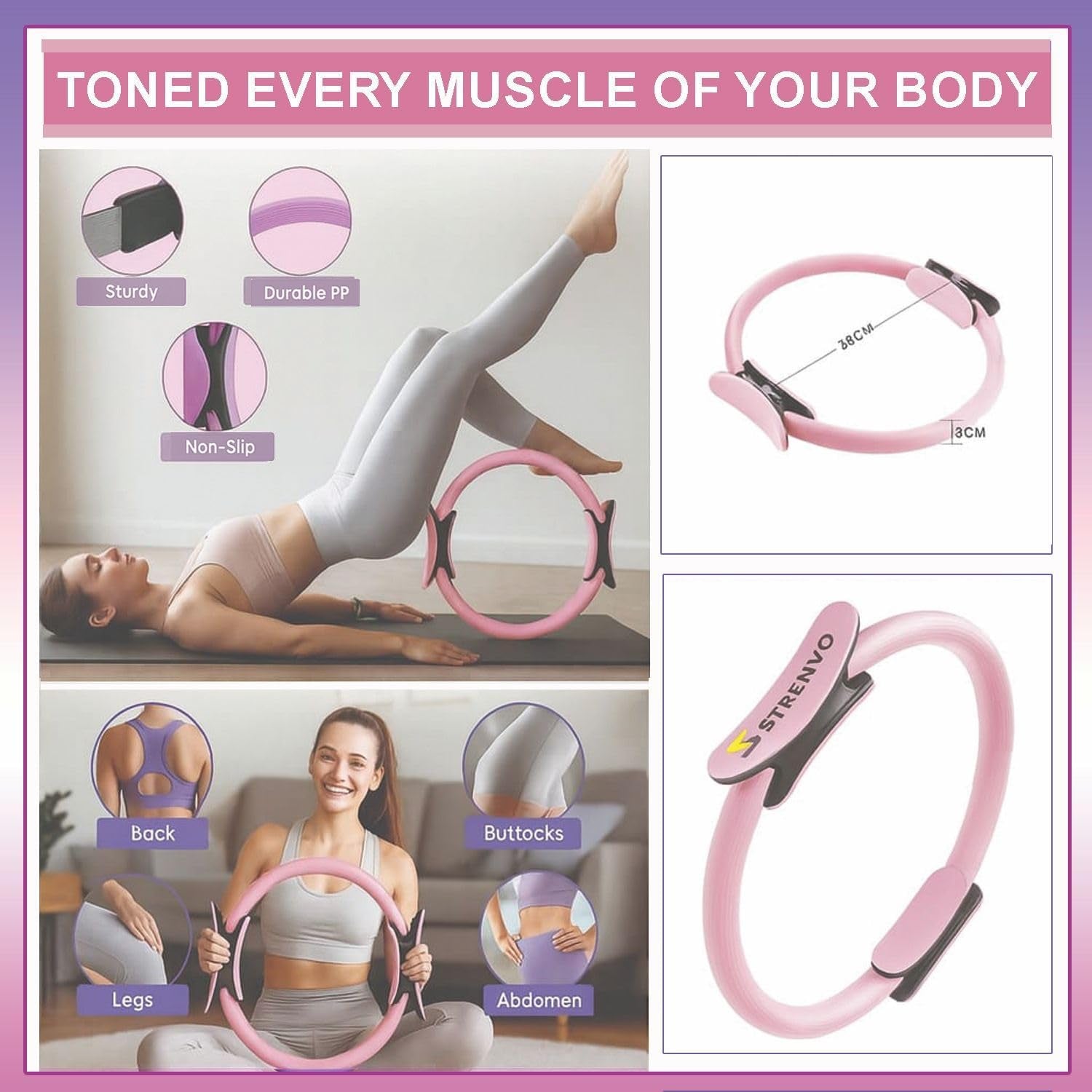 Yoga Pilates Ring Set for Home Workouts – 18 Pcs Fitness Kit for Women – Resistance & Toning Accessories with Circle Ring, Ideal for Full Body Toning & Flexibility