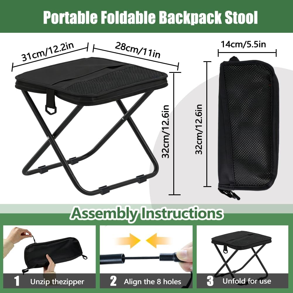 Portable Ultralight Collapsible Stool, 265LB Load Capacity Pocket Foldable Stool, 600D Oxford Portable Outdoor Folding Chair, for Camping, Hiking, Fishing, Travelling, Picnics, Beach, Outdoor