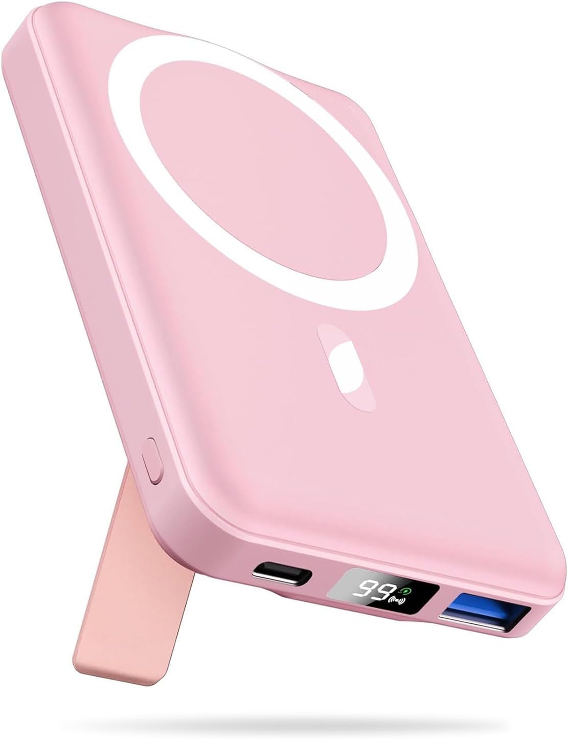 Mag-Safe Portable Charger, 5000mAh Magnetic Power Bank 22.5W Fast Charging,Mini Battery Pack Wireless with LED Display&Foldable Stand for iPhone 17/16/15/14/13/12 Series (Polar White)