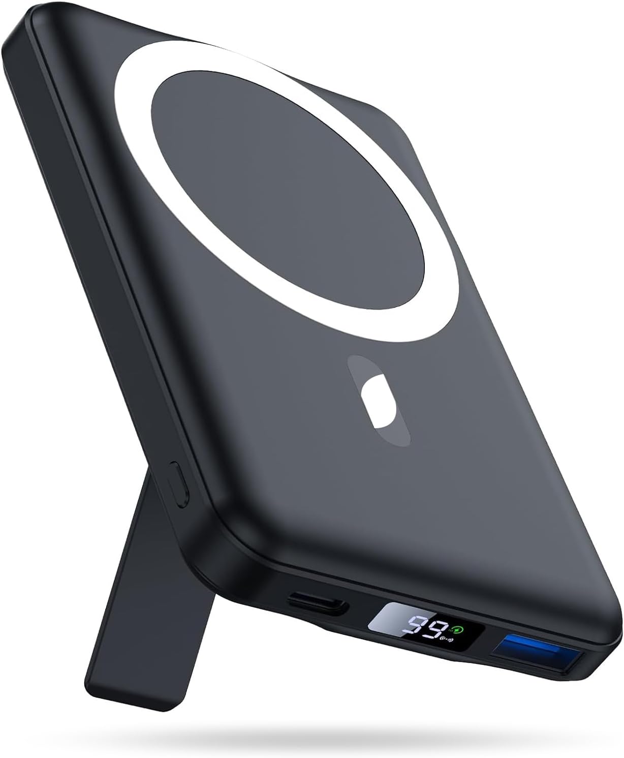Mag-Safe Portable Charger, 5000mAh Magnetic Power Bank 22.5W Fast Charging,Mini Battery Pack Wireless with LED Display&Foldable Stand for iPhone 17/16/15/14/13/12 Series (Polar White)
