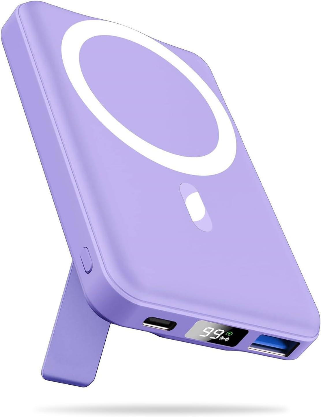 Mag-Safe Portable Charger, 5000mAh Magnetic Power Bank 22.5W Fast Charging,Mini Battery Pack Wireless with LED Display&Foldable Stand for iPhone 17/16/15/14/13/12 Series (Polar White)