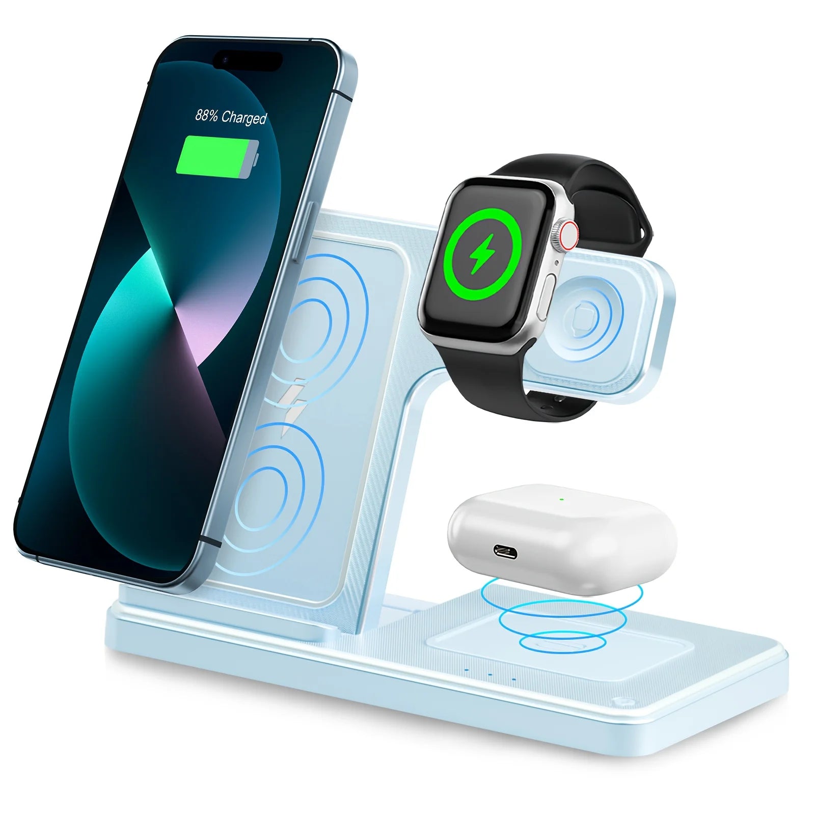 15W Magnetic Wireless Charger Stand Foldable 3 in 1 Fast Charging Sation for Iphone 17- 12 Pro Max Apple Watch 8 7 Airpods Pro