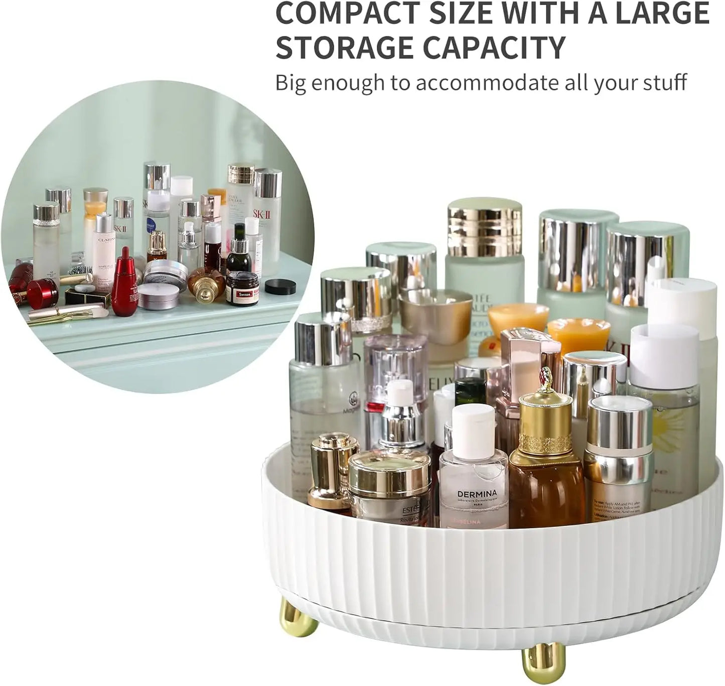 360° Rotating Lazy Susan Makeup Organizer, Large Capacity Cosmetic Storage Tray for Perfume, Jewelry & More