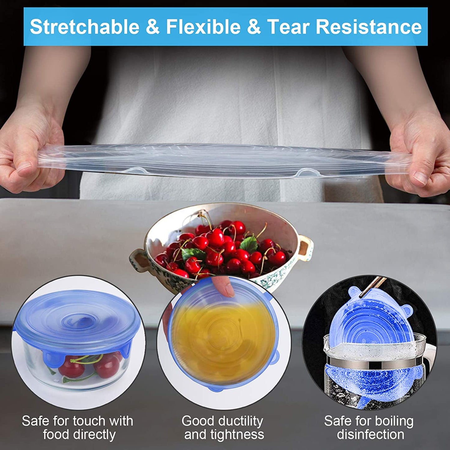 YXYL 14 PCS Reusable Silicone Stretch and Seal Lids for Food Storage, Flexible round Silicone Bowl Covers, 7 Different Sizes - Keep Food Fresh