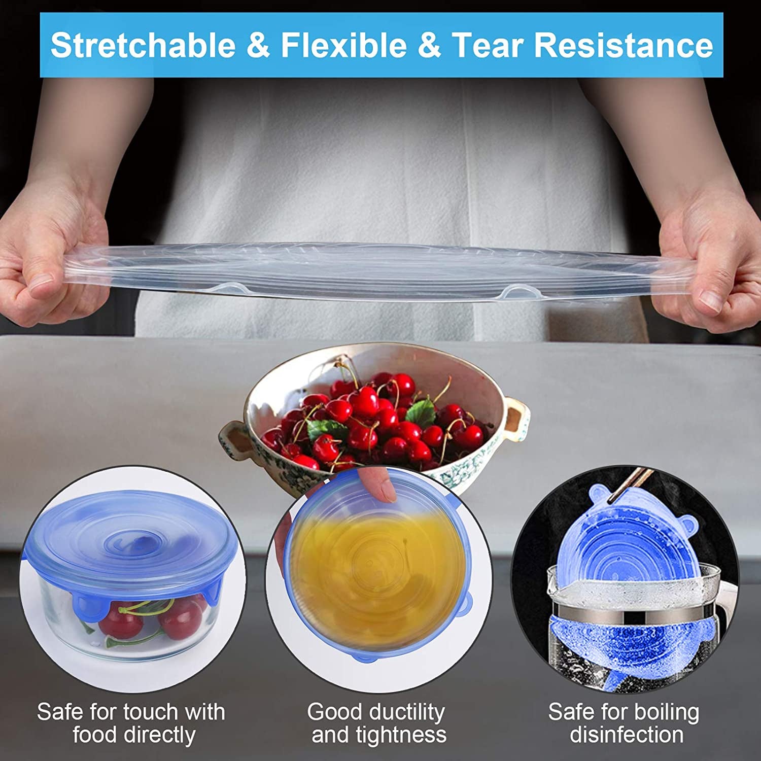 YXYL 14 PCS Reusable Silicone Stretch and Seal Lids for Food Storage, Flexible round Silicone Bowl Covers, 7 Different Sizes - Keep Food Fresh