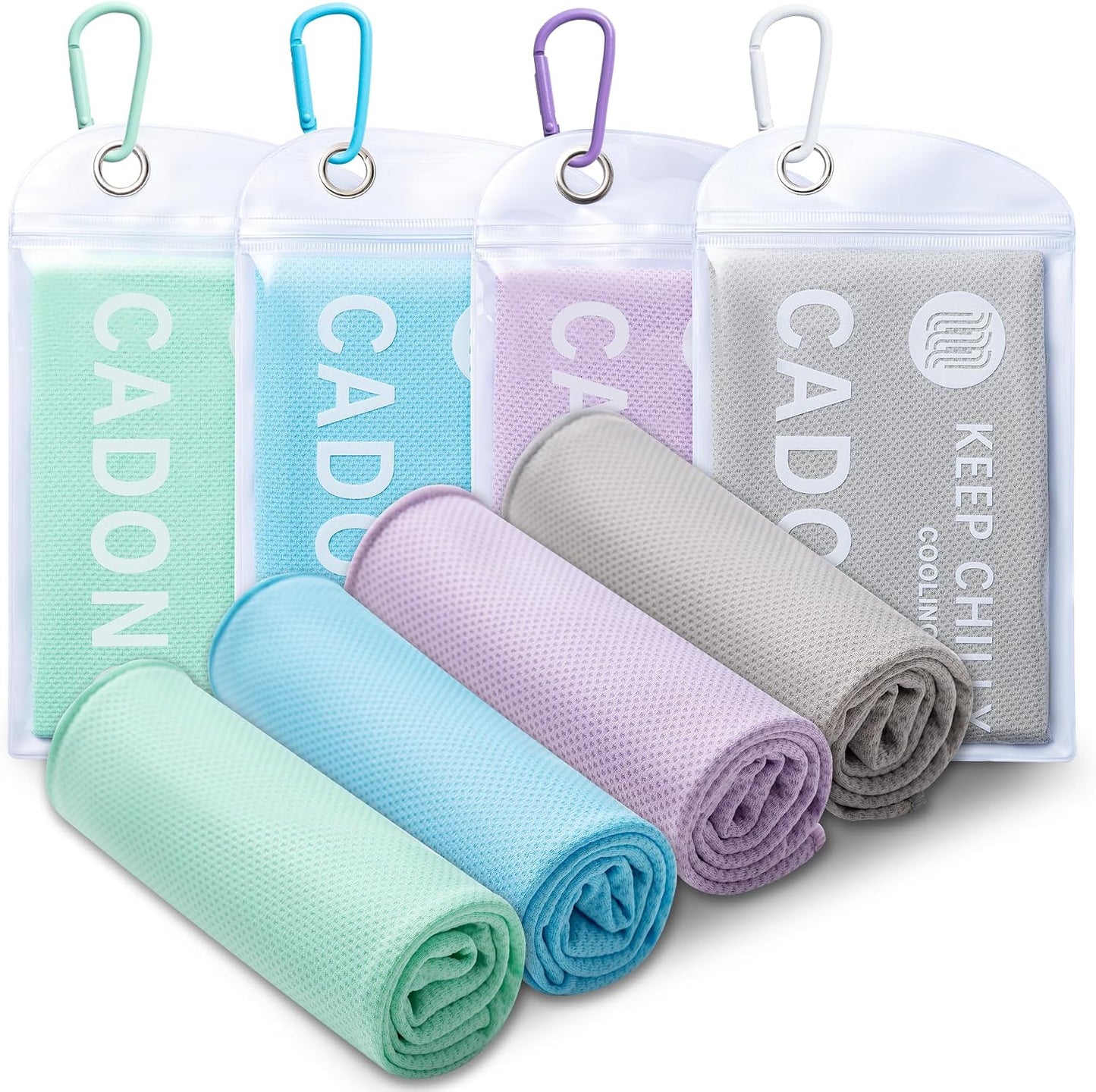 CADONO 4 Pack Cooling Towel (40"X12"), Soft Breathable Chilly Towel, Ice Towel, Microfiber Towel for Yoga, Sport, Running, Workout,Gym, Camping, Fitness, Workout & More Activities(Multicolor)