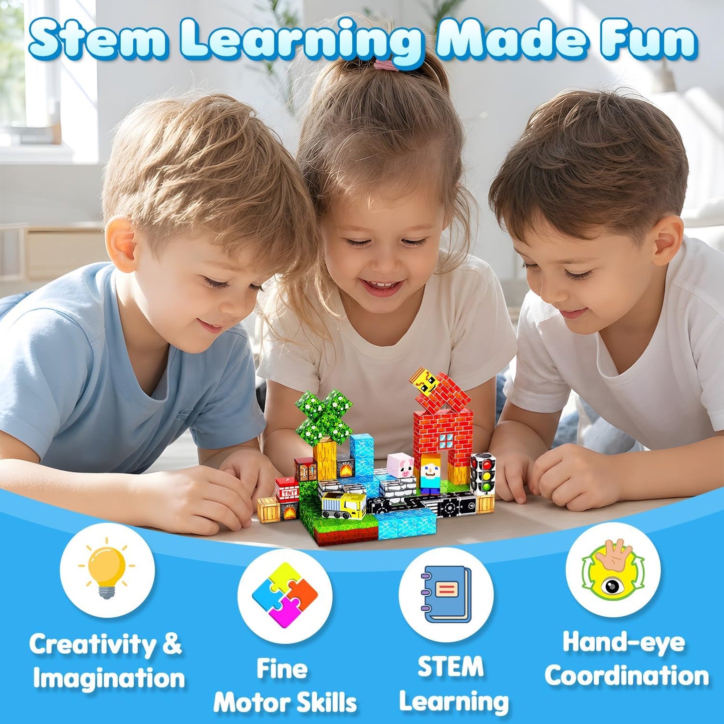 100PCS Magnetic Blocks, 0.8 Inch Magnetic Building Cube Set for Kids Ages 3+, Constructions STEM Stacking Tiles Toy Building Birthday Gifts for Boys Girls