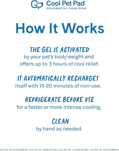 The Green Pet Shop Cool Pet Pad - Large, Blue - Self-Cooling, Pressure Activated Mat for Dogs & Cats from 46-80 Lbs - Non-Toxic Gel, No Water Needed