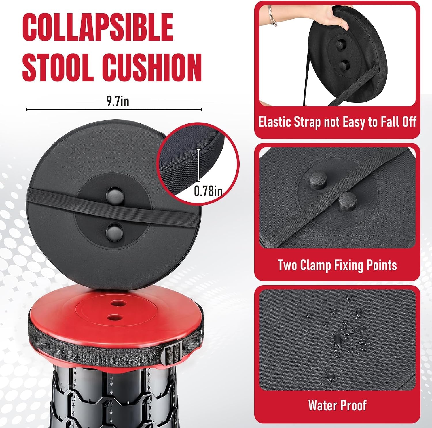 2026 Upgraded Collapsible Stool with Cushion, Portable Folding Stool for Adults Heavy Duty, Camping Stools for Outdoor Camping Travel Hiking Fishing, Adujstable Folding Chair Footrest,Red