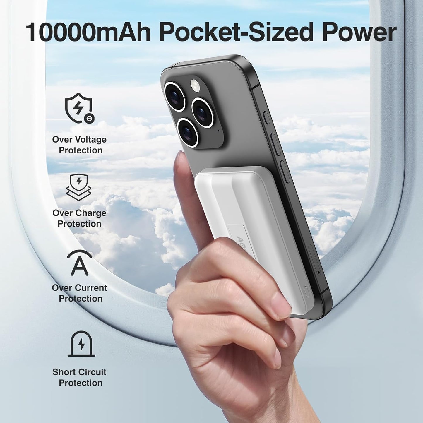 Mag-Safe Portable Charger, 5000mAh Magnetic Power Bank 22.5W Fast Charging,Mini Battery Pack Wireless with LED Display&Foldable Stand for iPhone 17/16/15/14/13/12 Series (Polar White)