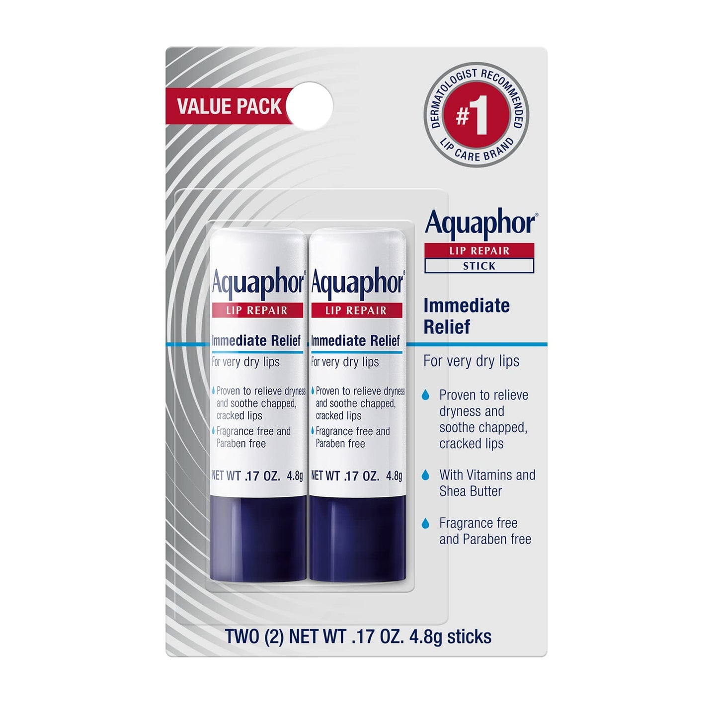 Aquaphor Lip Repair Stick, Lip Protectant, Moisturizing Lip Balm, 2 Count (Pack of 1)