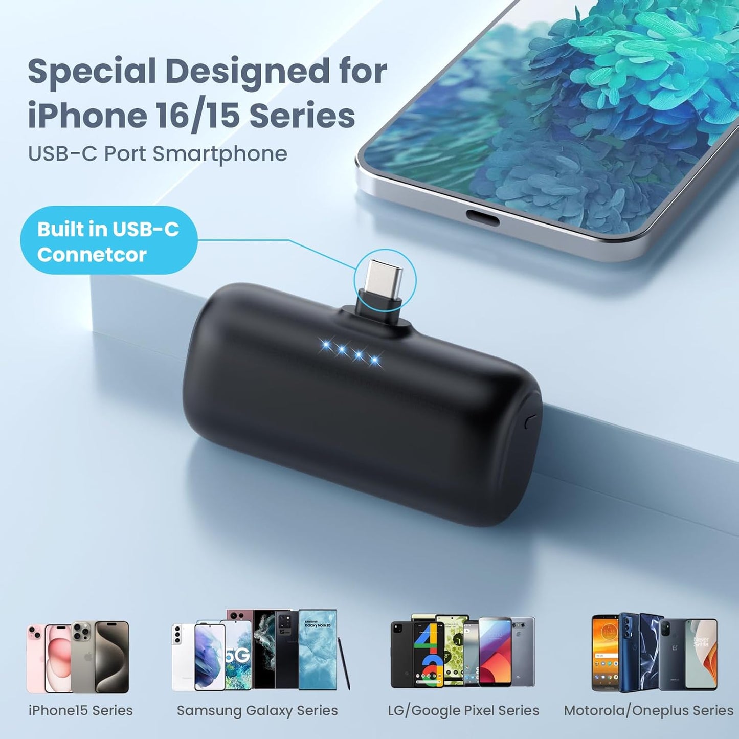 Mini Portable Charger for iPhone,5200mAh 3A PD USB C Power Bank Cell Phone Fast Charging,Small Travel Essential Protable Battery Pack for iPhone 17/Air/17 Pro/17 Pro Max/16/15/Android/Samsung,iPad etc