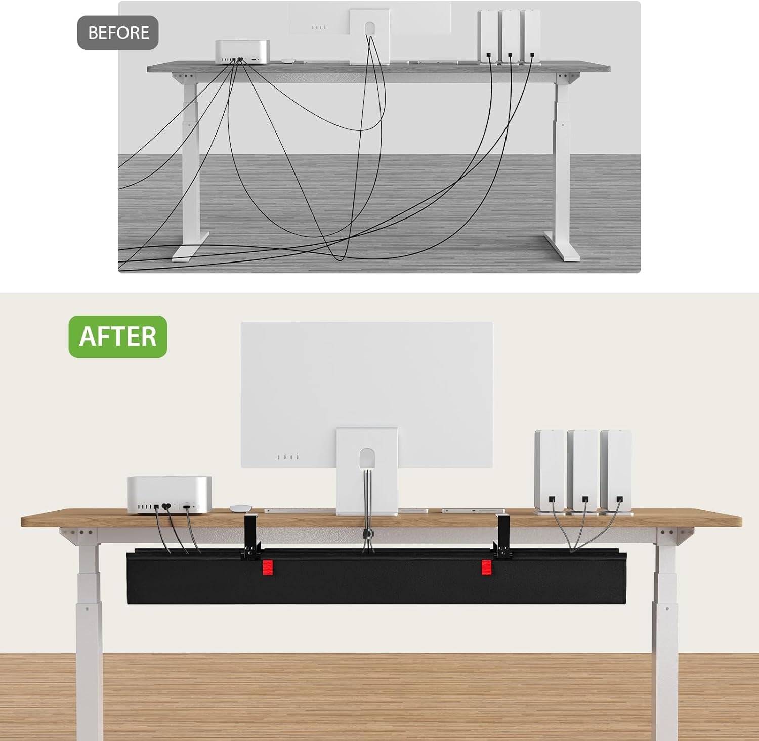 KEEGH Extra Large 48" under Desk Cable Management Tray - under Desk Cord Management - Clamp/Screw Mount - Support Upto 70Lbs - Fabric Wire Management - Cable Raceways Tray Cord Hiders for Office/Home