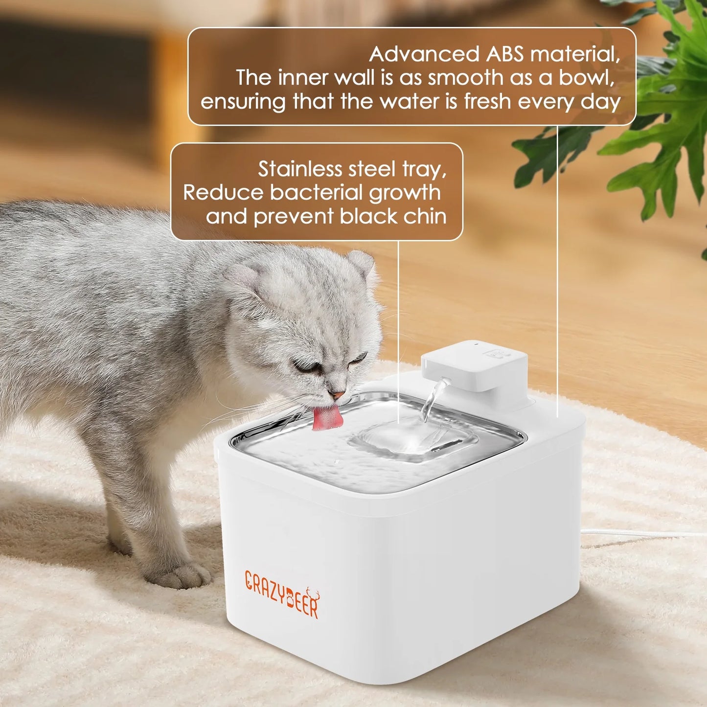 Cat Water Fountain, 4L Wireless Pet Fountain Stainless Steel Automatic Water Dispenser Cat Water Fountains Indoors