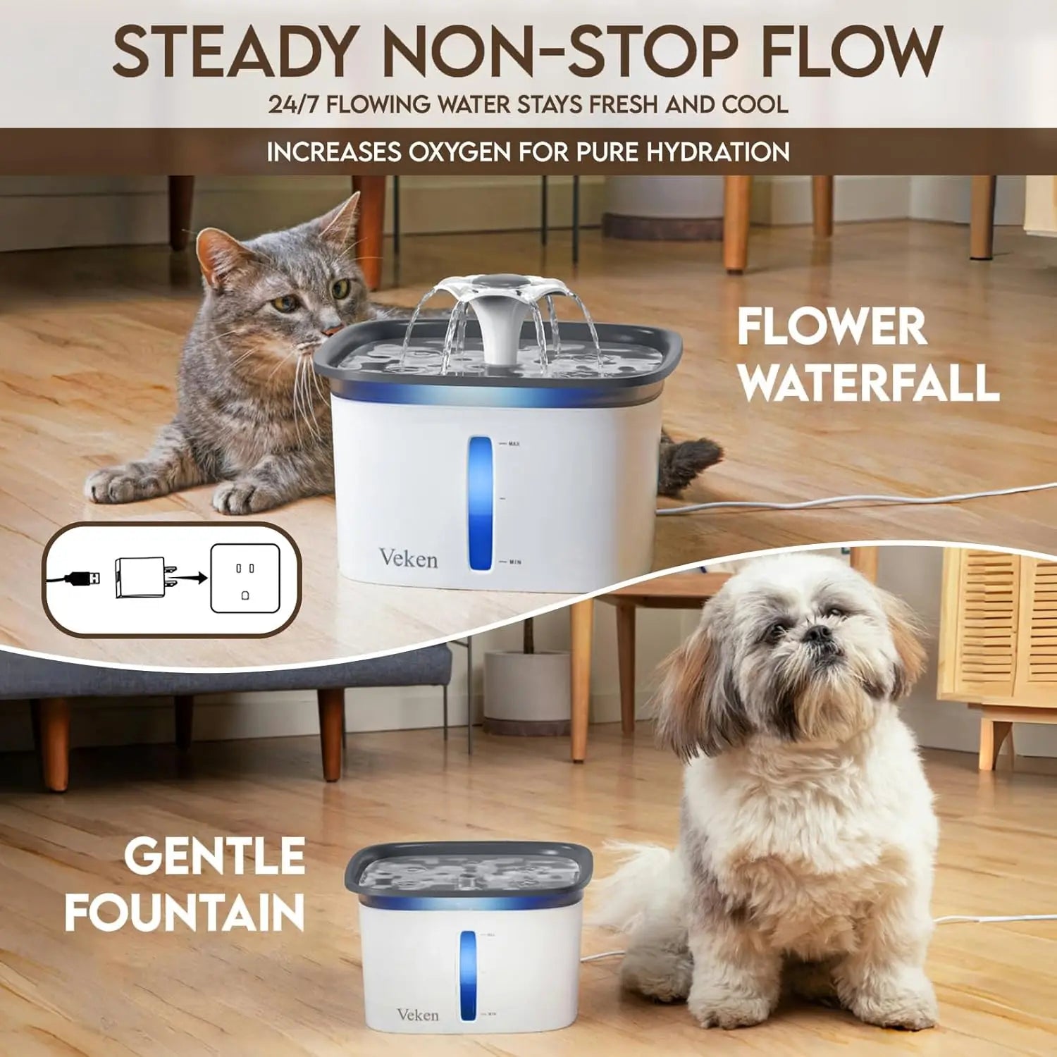 Innovation Award Winner 95Oz/2.8L Pet Fountain, Automatic Cat Water Fountain Dog Water Dispenser with Replacement Filters for Ca