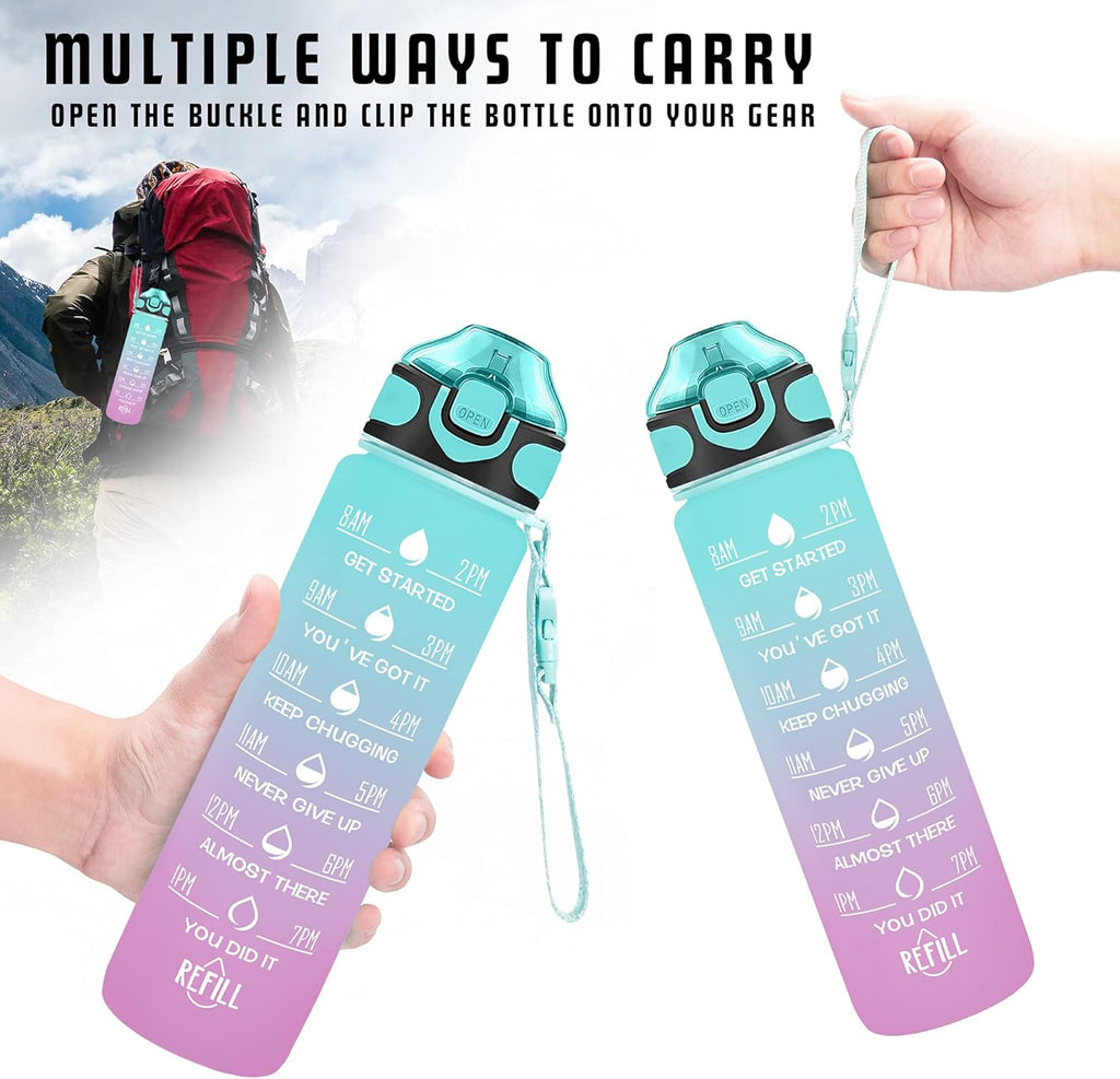 Enerbone 32 Oz Motivational Water Bottle with Time Markers & Straw - Leakproof, BPA-Free, Perfect for Fitness and Outdoor Adventures