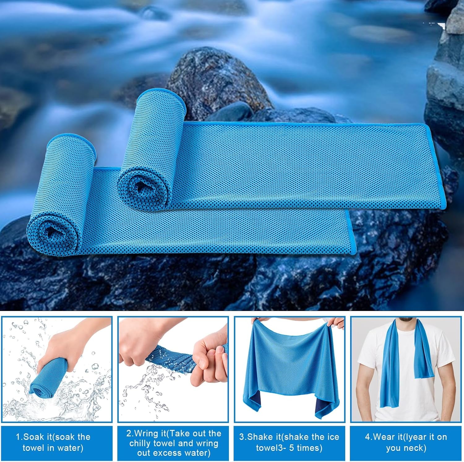 CADONO 4 Pack Cooling Towel (40"X12"), Soft Breathable Chilly Towel, Ice Towel, Microfiber Towel for Yoga, Sport, Running, Workout,Gym, Camping, Fitness, Workout & More Activities(Multicolor)