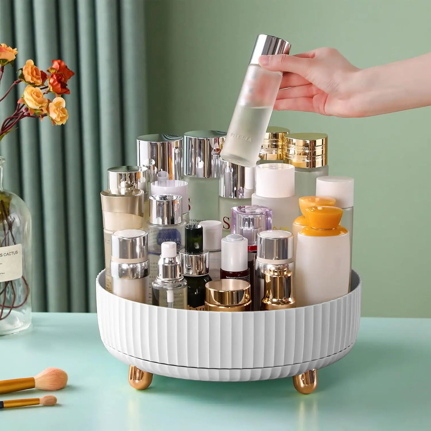 360° Rotating Lazy Susan Makeup Organizer, Large Capacity Cosmetic Storage Tray for Perfume, Jewelry & More