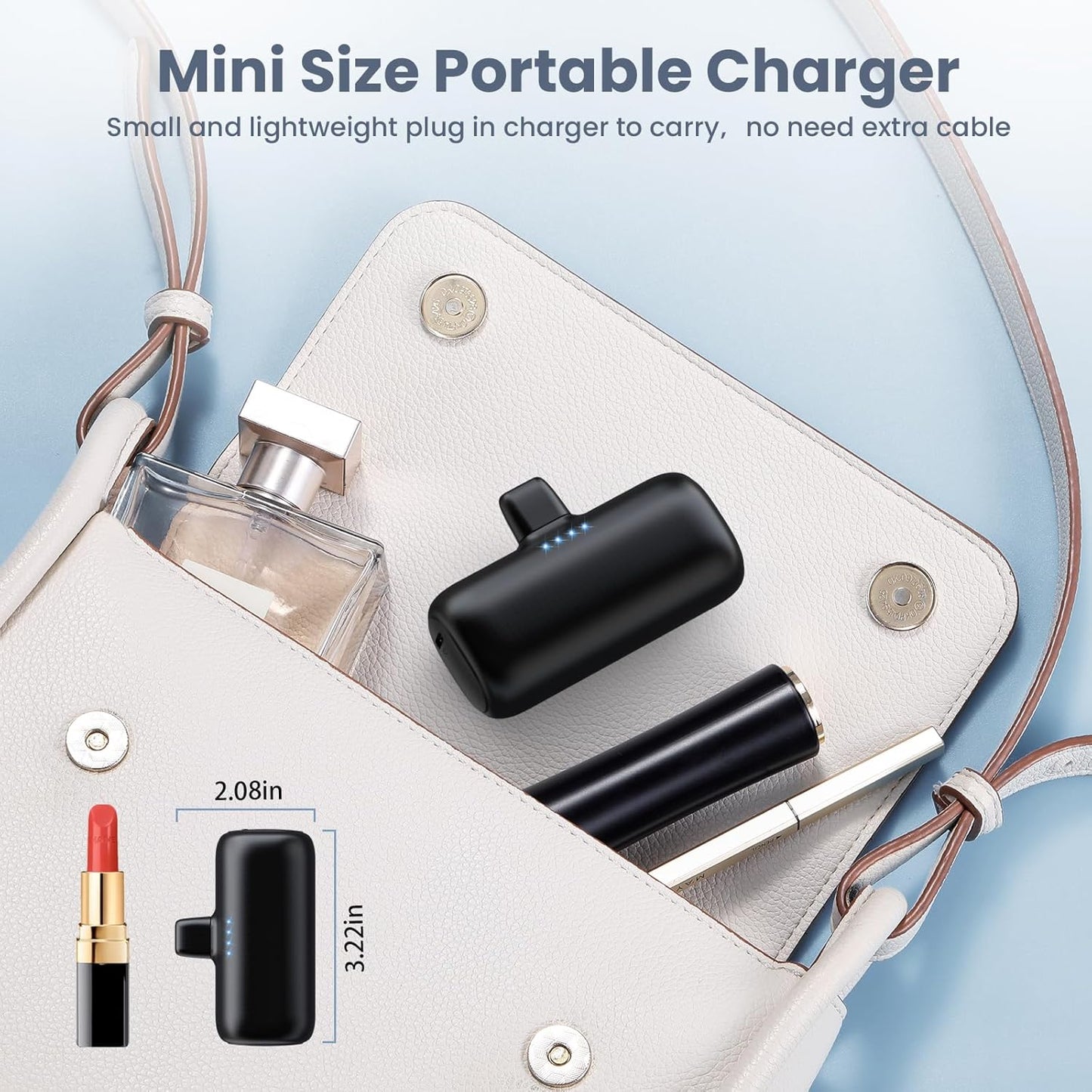 Mini Portable Charger for iPhone,5200mAh 3A PD USB C Power Bank Cell Phone Fast Charging,Small Travel Essential Protable Battery Pack for iPhone 17/Air/17 Pro/17 Pro Max/16/15/Android/Samsung,iPad etc