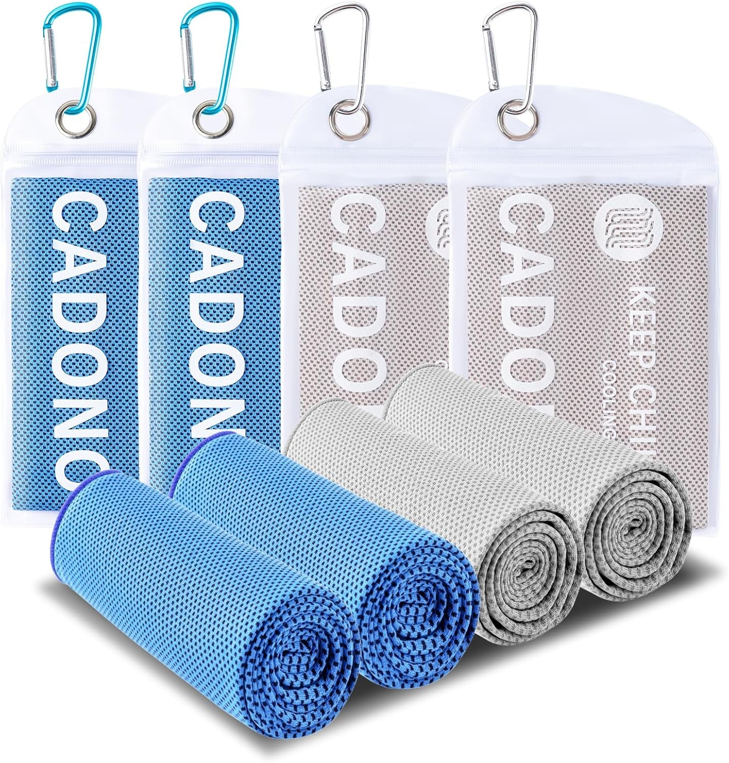 CADONO 4 Pack Cooling Towel (40"X12"), Soft Breathable Chilly Towel, Ice Towel, Microfiber Towel for Yoga, Sport, Running, Workout,Gym, Camping, Fitness, Workout & More Activities(Multicolor)