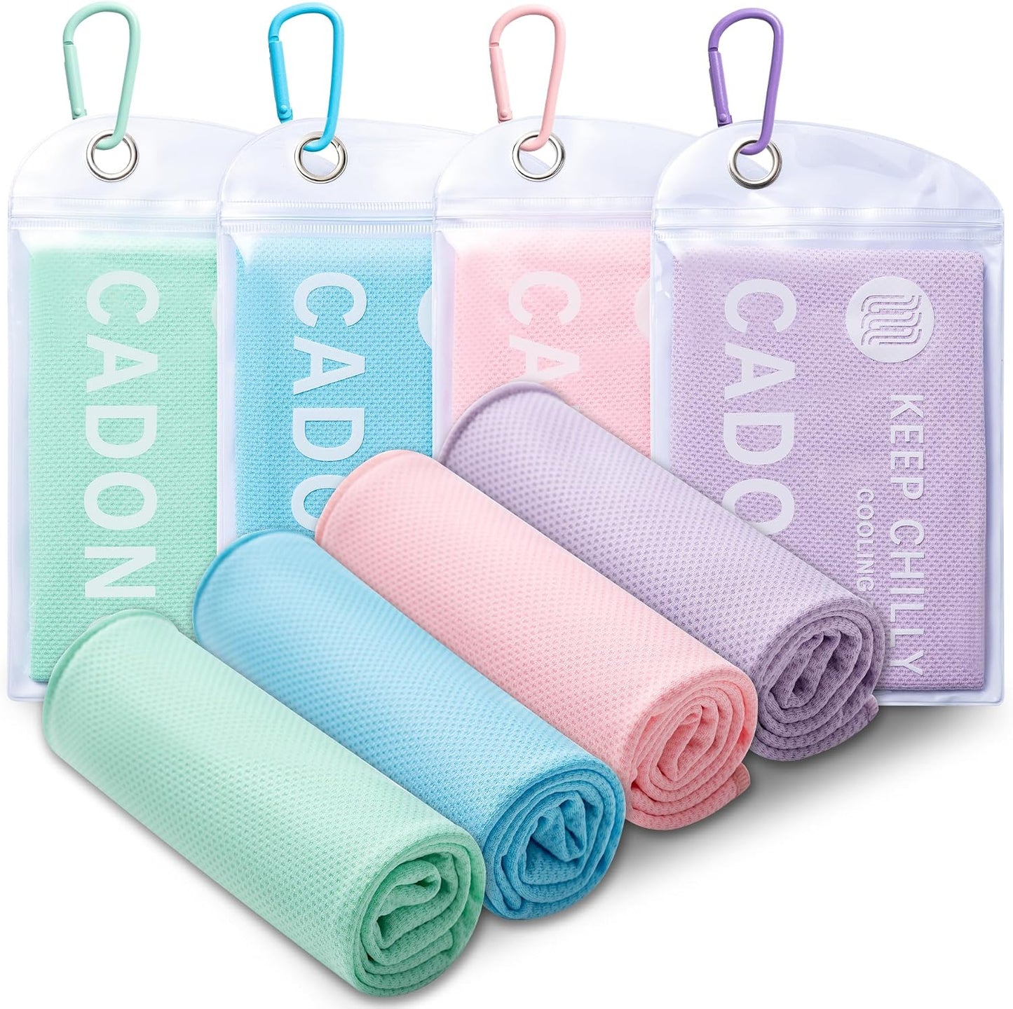 CADONO 4 Pack Cooling Towel (40"X12"), Soft Breathable Chilly Towel, Ice Towel, Microfiber Towel for Yoga, Sport, Running, Workout,Gym, Camping, Fitness, Workout & More Activities(Multicolor)