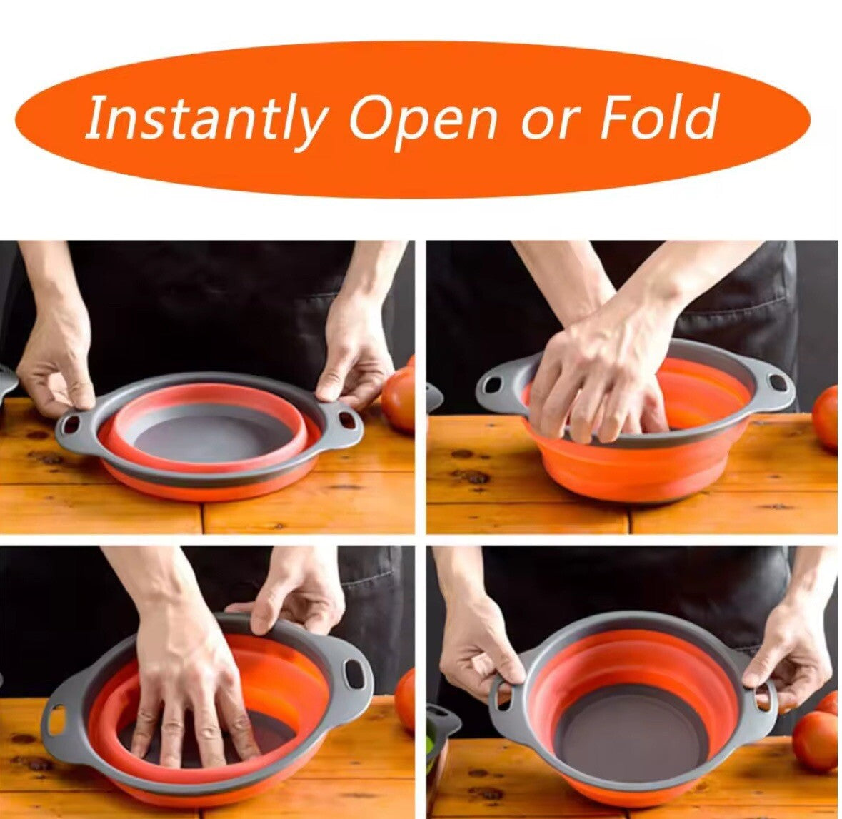 Collapsible Colander Filter Basket Foldable W/Handle 2 Pieces Set.Large & Small
