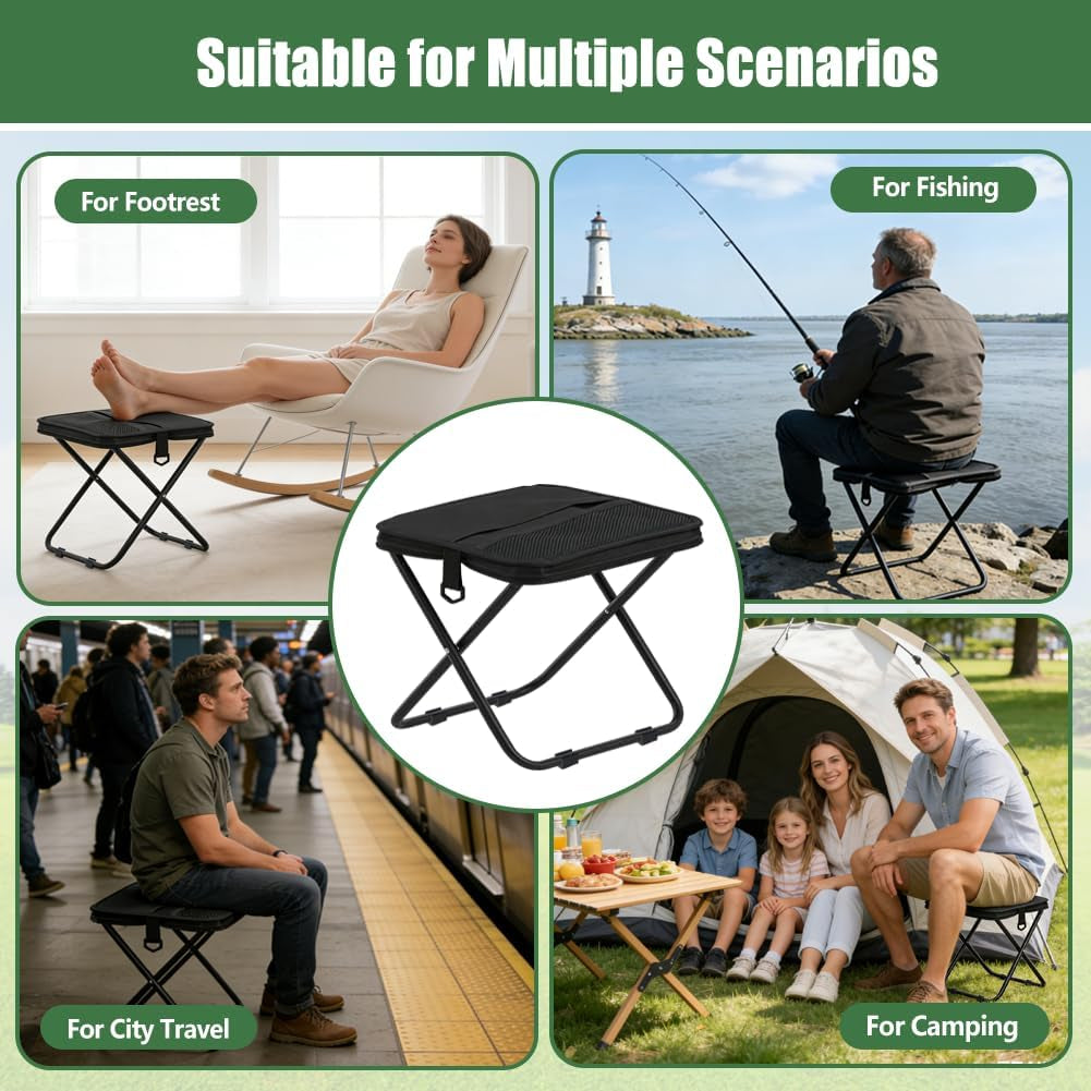 Portable Ultralight Collapsible Stool, 265LB Load Capacity Pocket Foldable Stool, 600D Oxford Portable Outdoor Folding Chair, for Camping, Hiking, Fishing, Travelling, Picnics, Beach, Outdoor