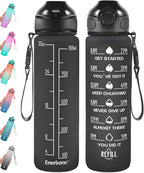 Enerbone 32 Oz Motivational Water Bottle with Time Markers & Straw - Leakproof, BPA-Free, Perfect for Fitness and Outdoor Adventures